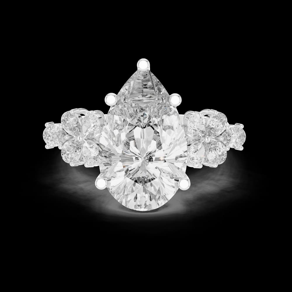 Floral Accented Pear Lab Grown Diamond Ring - Image 2 Floral Accented Pear Lab Grown Diamond Ring, view 2 of 6