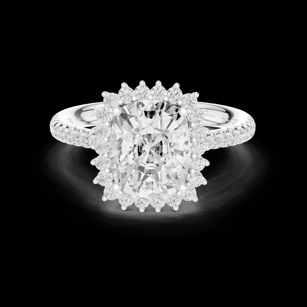 Cushion Sunburst Halo Lab Grown Diamond Ring - Image 2 Cushion Sunburst Halo Lab Grown Diamond Ring, view 2 of 6