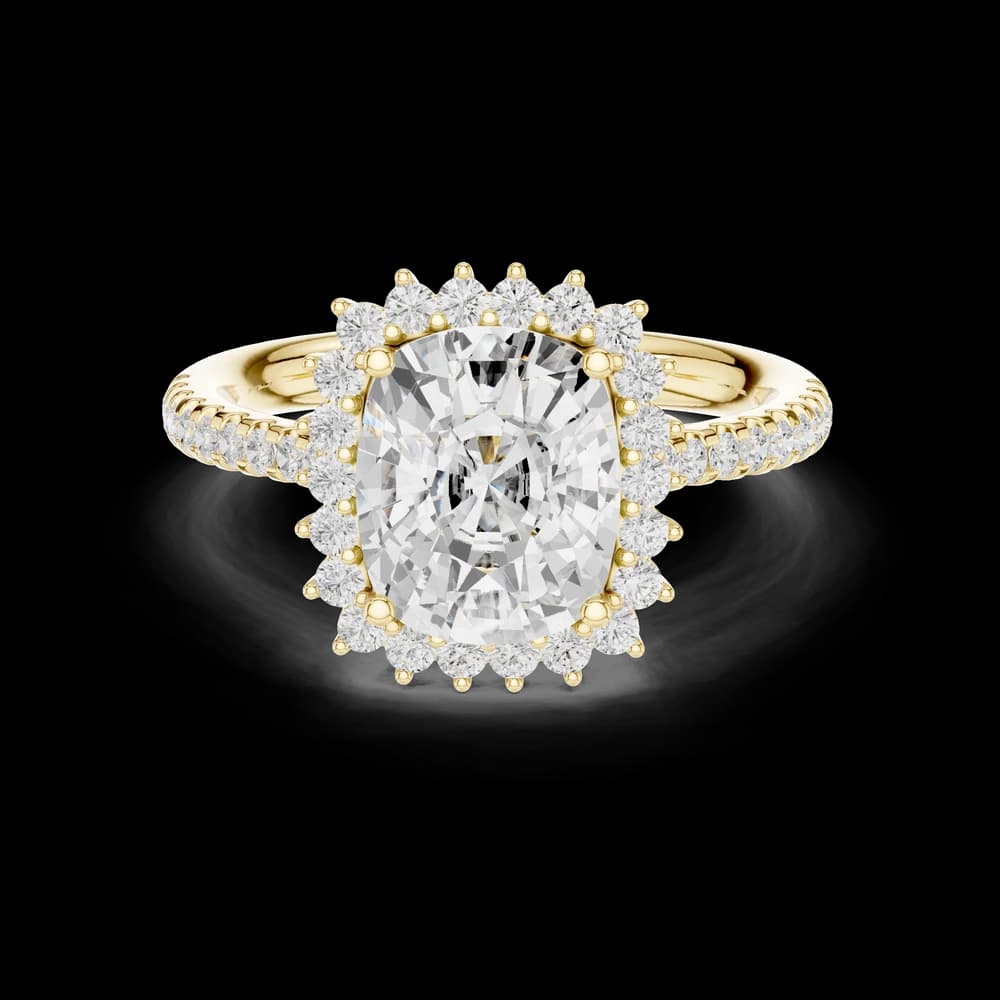 Cushion Sunburst Halo Lab Grown Diamond Ring - Image 3 Cushion Sunburst Halo Lab Grown Diamond Ring, view 3 of 6