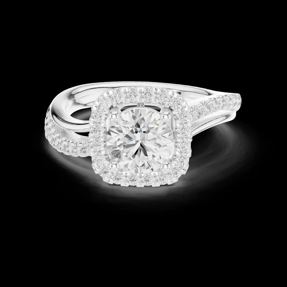 Bypass Split Shank Round Cushion Halo Diamond Ring - Image 2 Bypass Split Shank Round Cushion Halo Diamond Ring, view 2 of 6