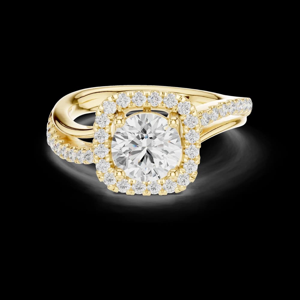 Bypass Split Shank Round Cushion Halo Diamond Ring - Image 3 Bypass Split Shank Round Cushion Halo Diamond Ring, view 3 of 6
