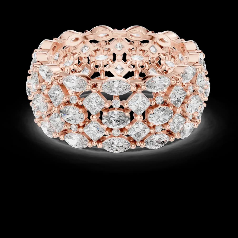 Multi-Shape Lattice Diamond Wide Statement Band - Image 1 Multi-Shape Lattice Diamond Wide Statement Band, view 1 of 6