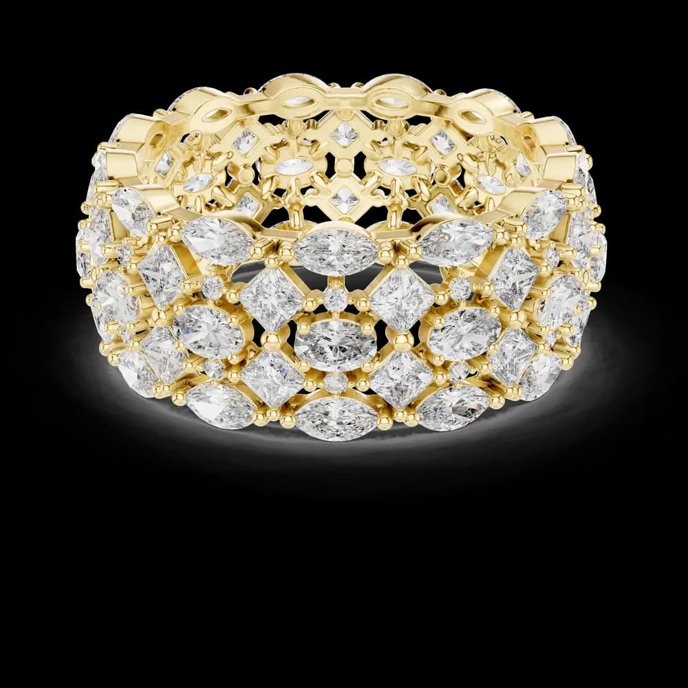 Multi-Shape Lattice Diamond Wide Statement Band - Image 3 Multi-Shape Lattice Diamond Wide Statement Band, view 3 of 6
