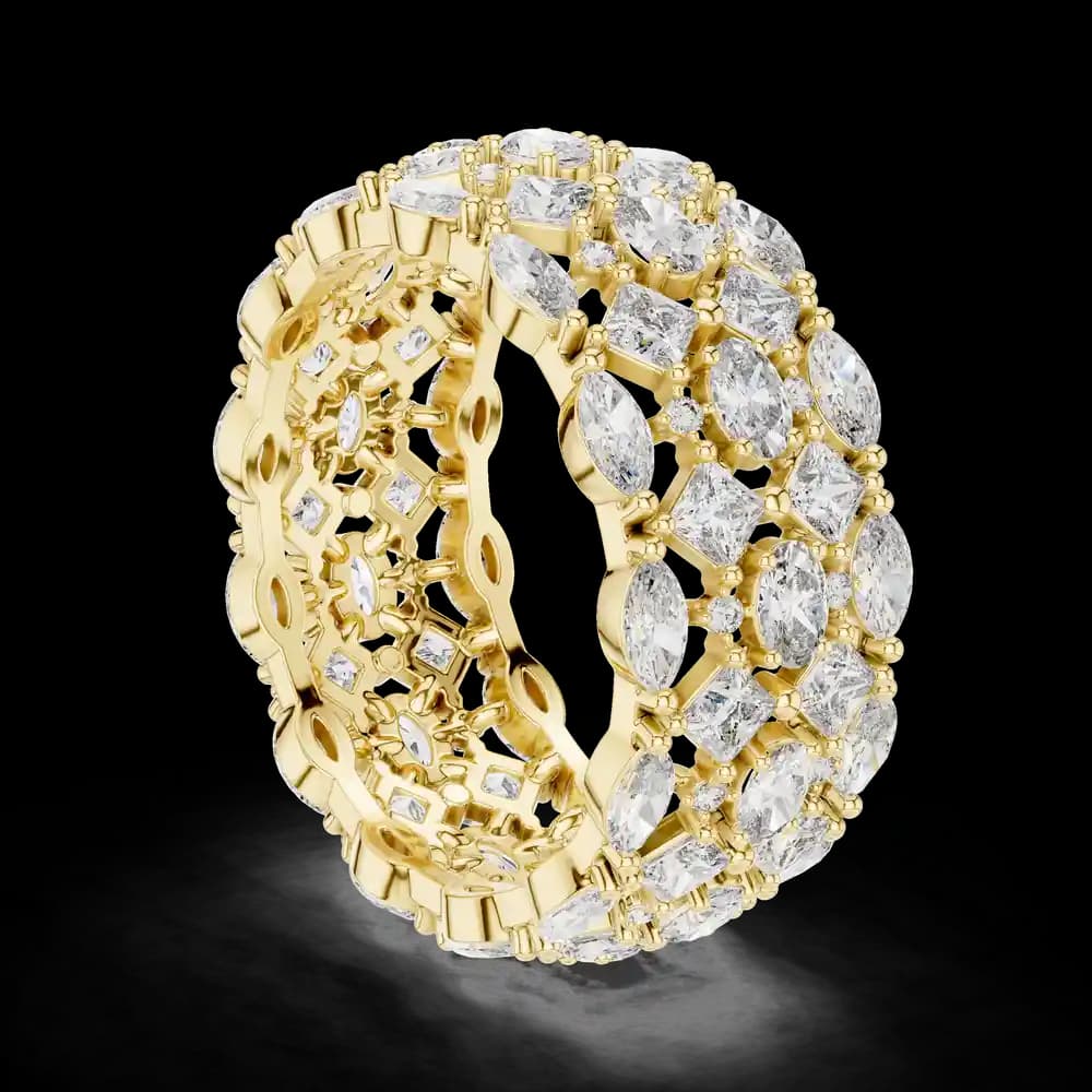 Multi-Shape Lattice Diamond Wide Statement Band - Image 4 Multi-Shape Lattice Diamond Wide Statement Band, view 4 of 6