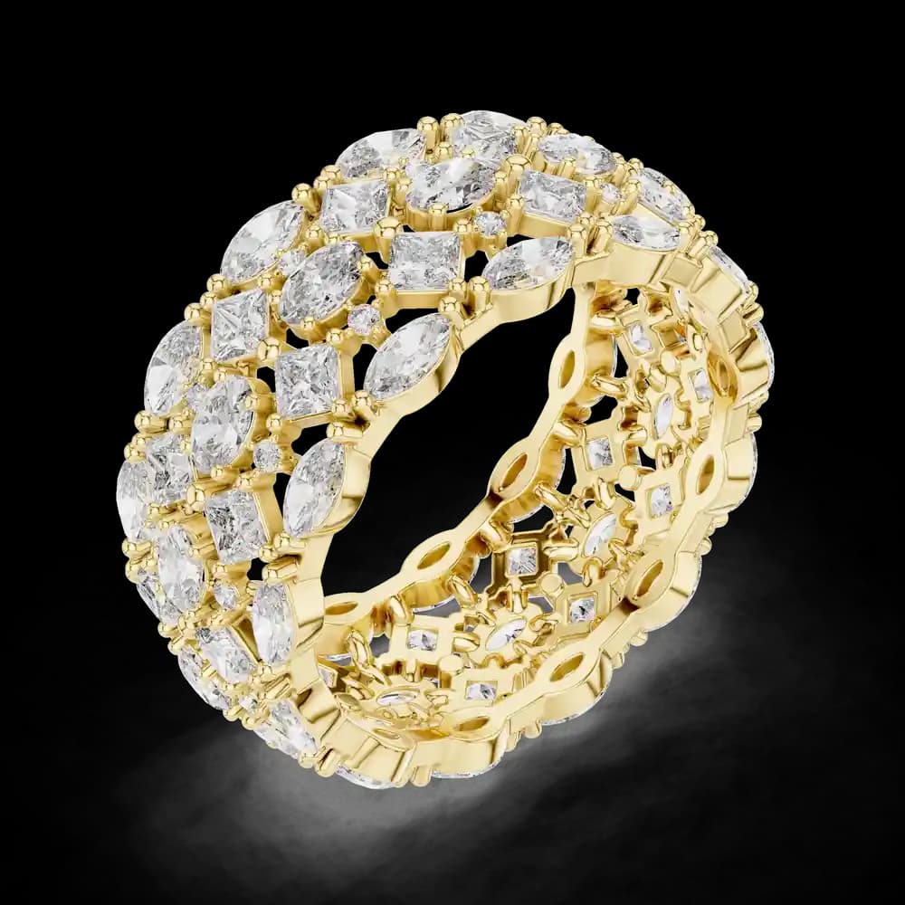 Multi-Shape Lattice Diamond Wide Statement Band - Image 5 Multi-Shape Lattice Diamond Wide Statement Band, view 5 of 6
