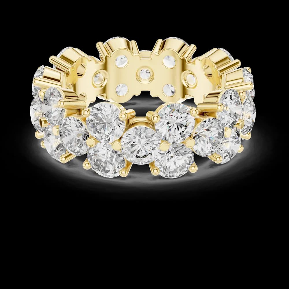 Wide Double-Row Round Diamond Gold Ring - Image 3 Wide Double-Row Round Diamond Gold Ring, view 3 of 6