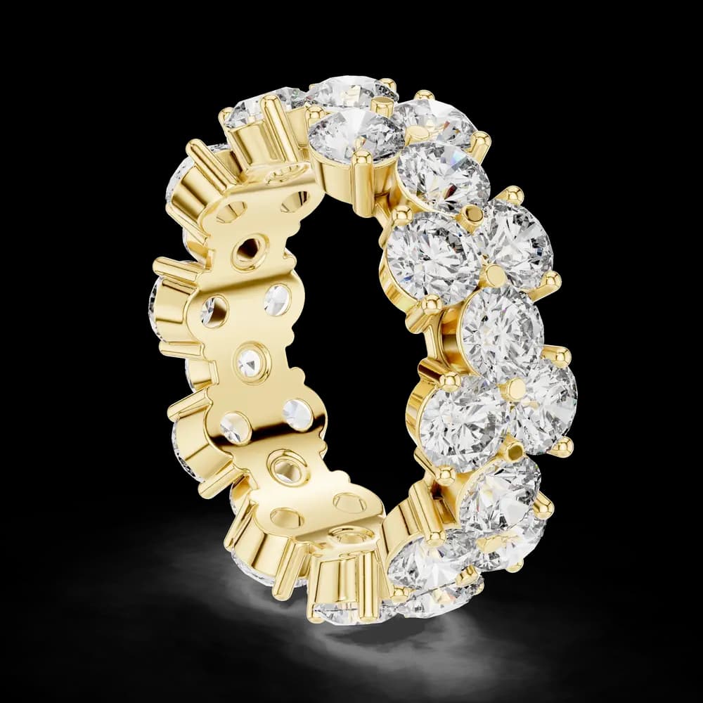 Wide Double-Row Round Diamond Gold Ring - Image 4 Wide Double-Row Round Diamond Gold Ring, view 4 of 6