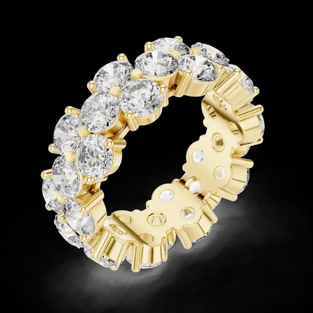 Wide Double-Row Round Diamond Gold Ring - Image 5 Wide Double-Row Round Diamond Gold Ring, view 5 of 6