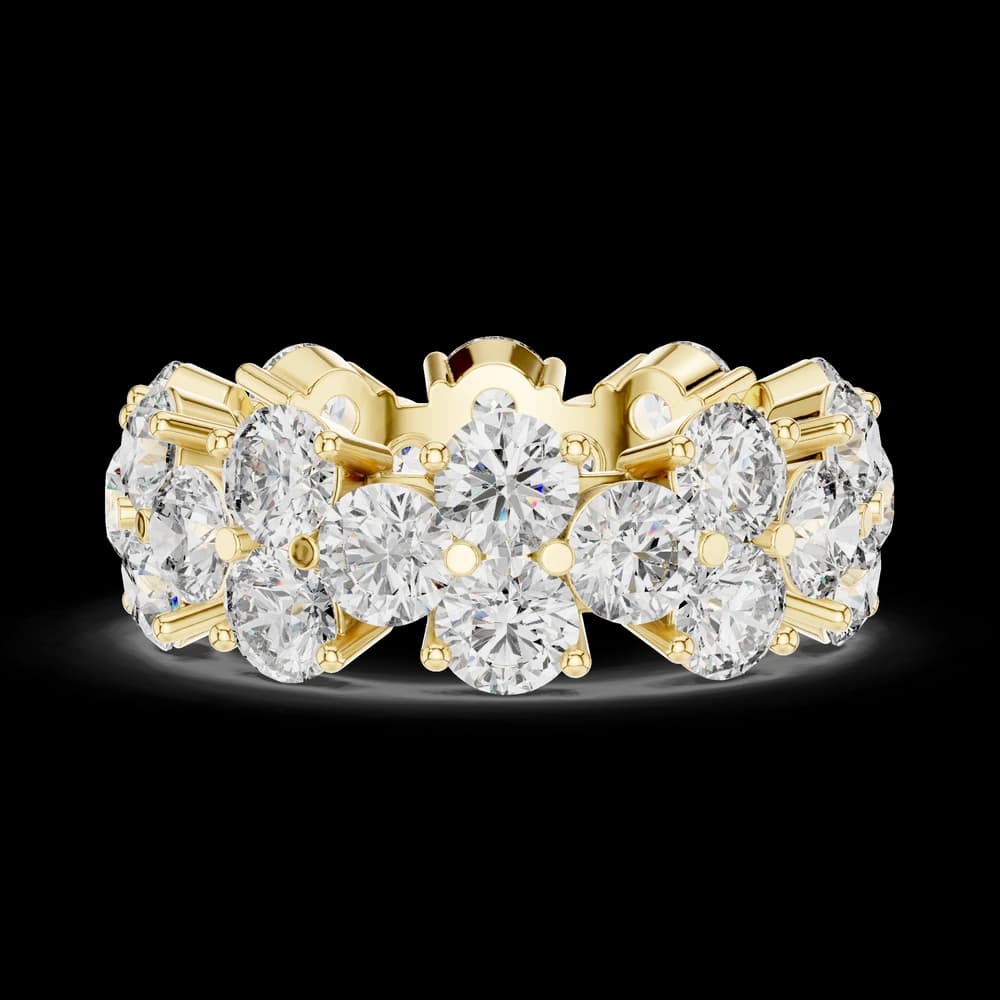 Wide Double-Row Round Diamond Gold Ring - Image 6 Wide Double-Row Round Diamond Gold Ring, view 6 of 6