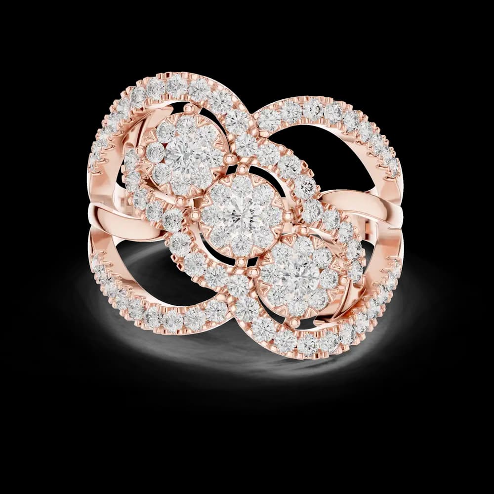 Three-Cluster Openwork Loop Diamond Statement Ring - Image 1 Three-Cluster Openwork Loop Diamond Statement Ring, view 1 of 5
