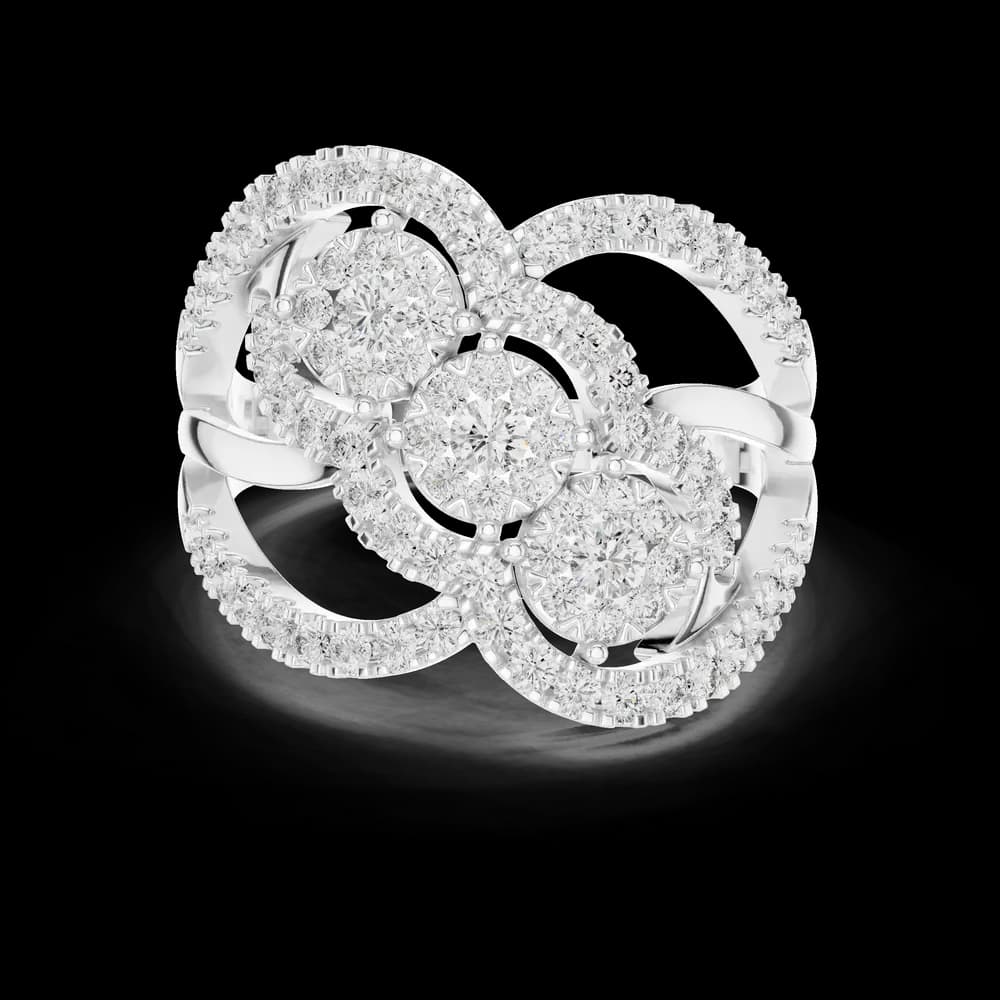 Three-Cluster Openwork Loop Diamond Statement Ring - Image 2 Three-Cluster Openwork Loop Diamond Statement Ring, view 2 of 5