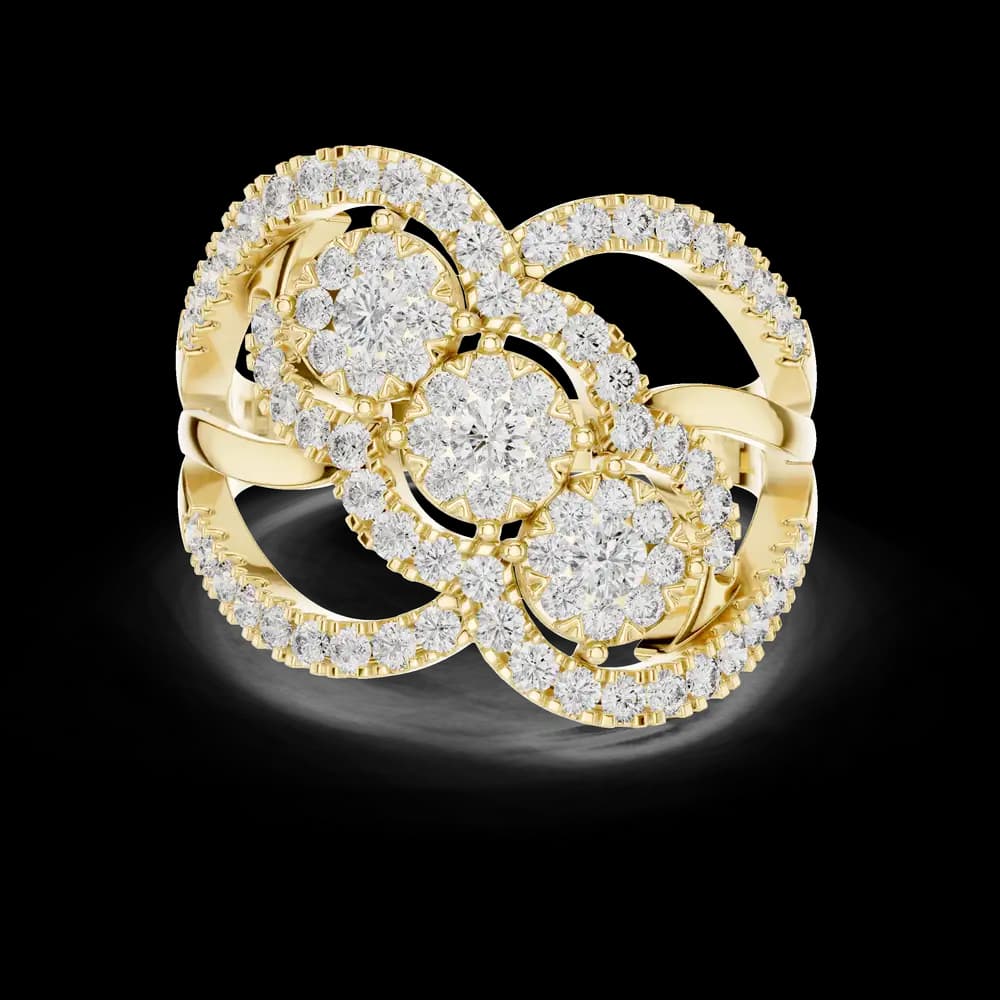 Three-Cluster Openwork Loop Diamond Statement Ring - Image 3 Three-Cluster Openwork Loop Diamond Statement Ring, view 3 of 5