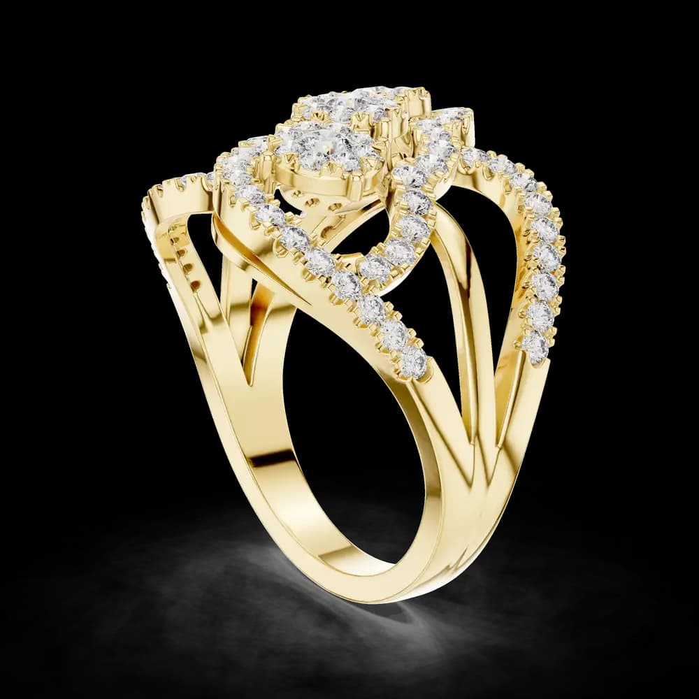 Three-Cluster Openwork Loop Diamond Statement Ring - Image 4 Three-Cluster Openwork Loop Diamond Statement Ring, view 4 of 5