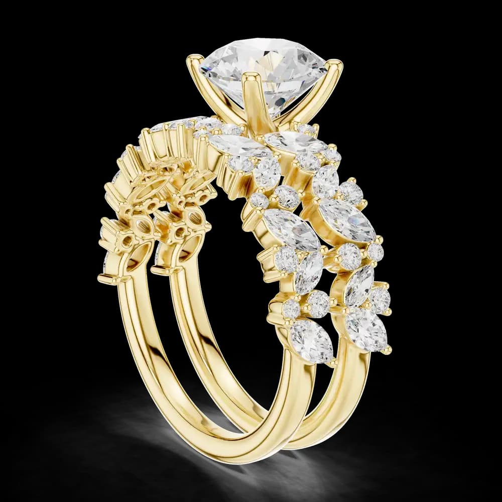 Round Cut Bridal Set Marquise Pavé Lab Grown Diamond Ring - Image 3 Round Cut Bridal Set Marquise Pavé Lab Grown Diamond Ring, view 3 of 5