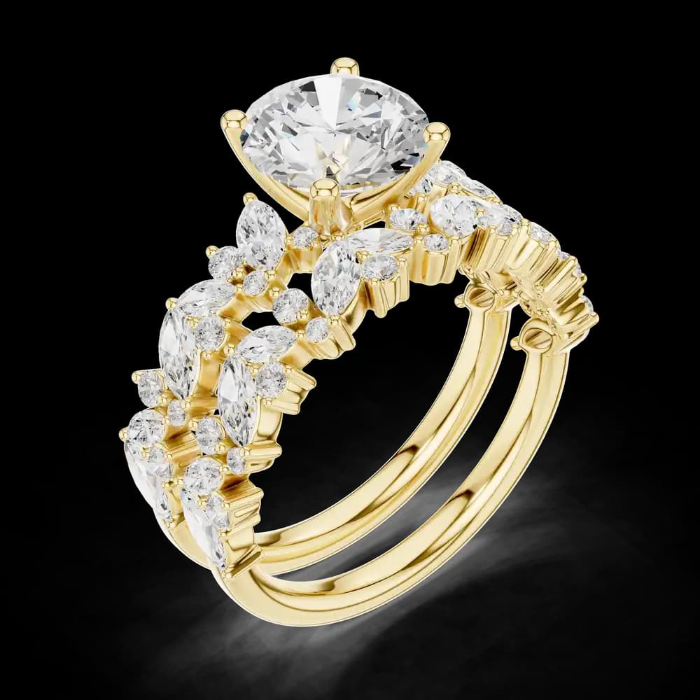 Round Cut Bridal Set Marquise Pavé Lab Grown Diamond Ring - Image 4 Round Cut Bridal Set Marquise Pavé Lab Grown Diamond Ring, view 4 of 5