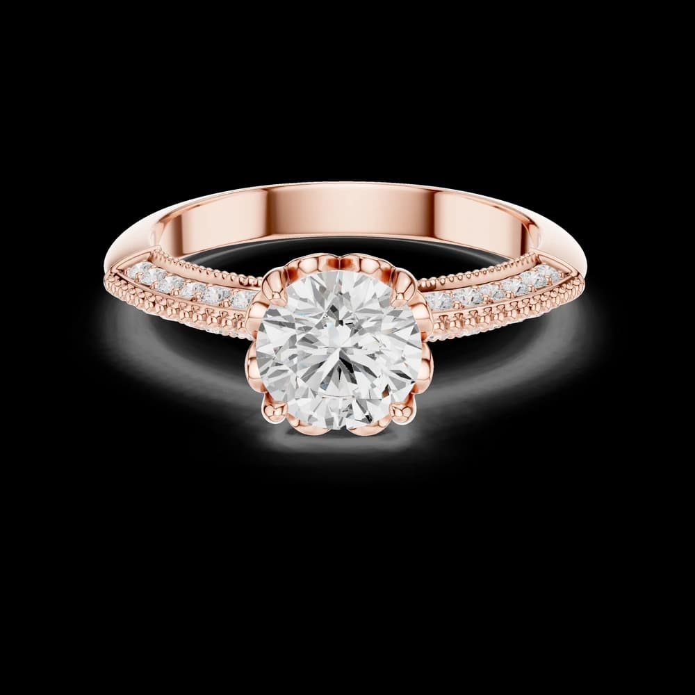 Ornate Floral Prong Round Lab Grown Diamond Ring - Image 1 Ornate Floral Prong Round Lab Grown Diamond Ring, view 1 of 6