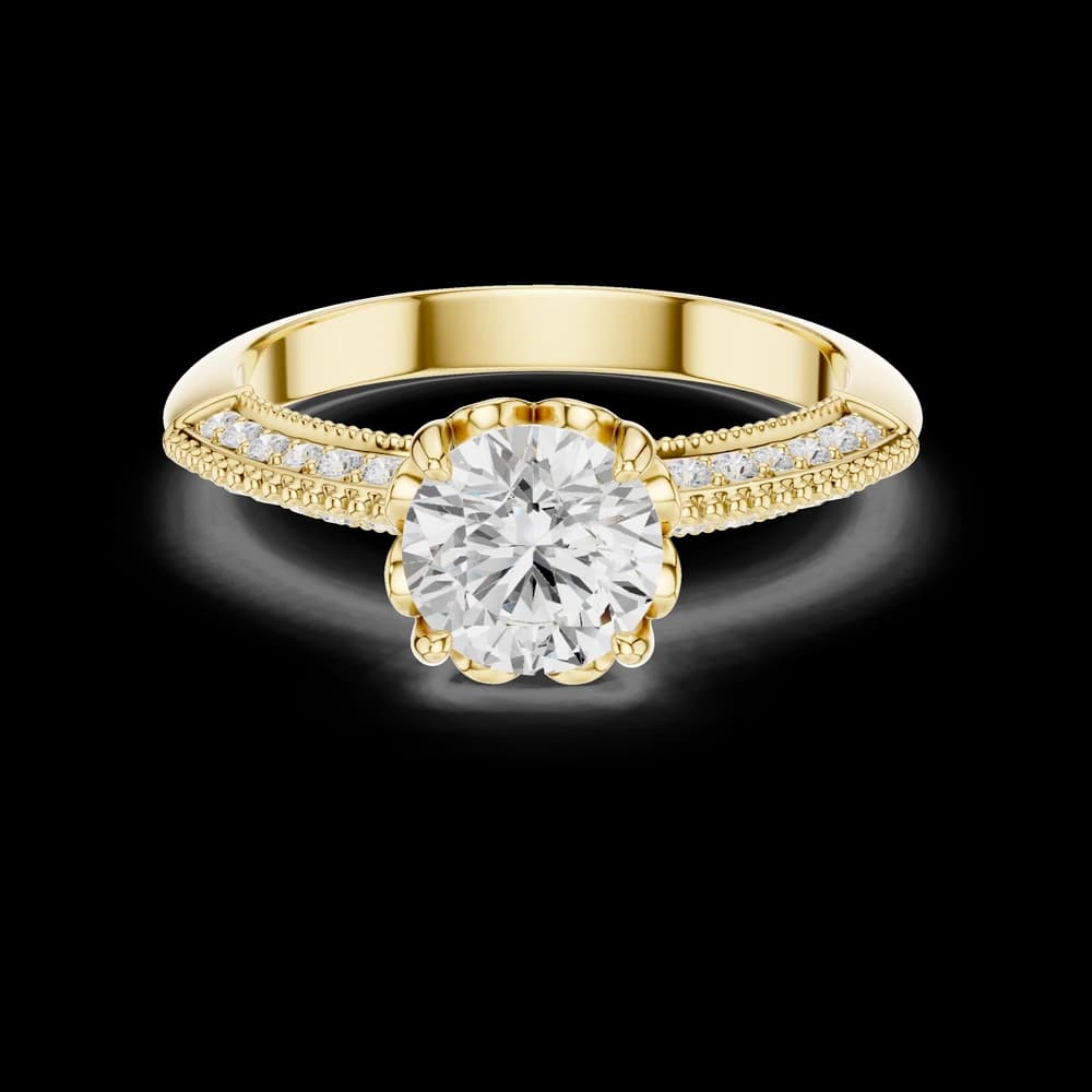Ornate Floral Prong Round Lab Grown Diamond Ring - Image 3 Ornate Floral Prong Round Lab Grown Diamond Ring, view 3 of 6