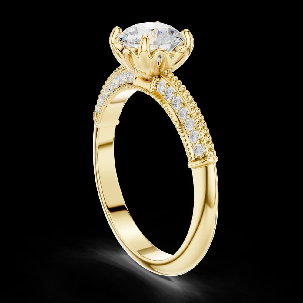 Ornate Floral Prong Round Lab Grown Diamond Ring - Image 4 Ornate Floral Prong Round Lab Grown Diamond Ring, view 4 of 6