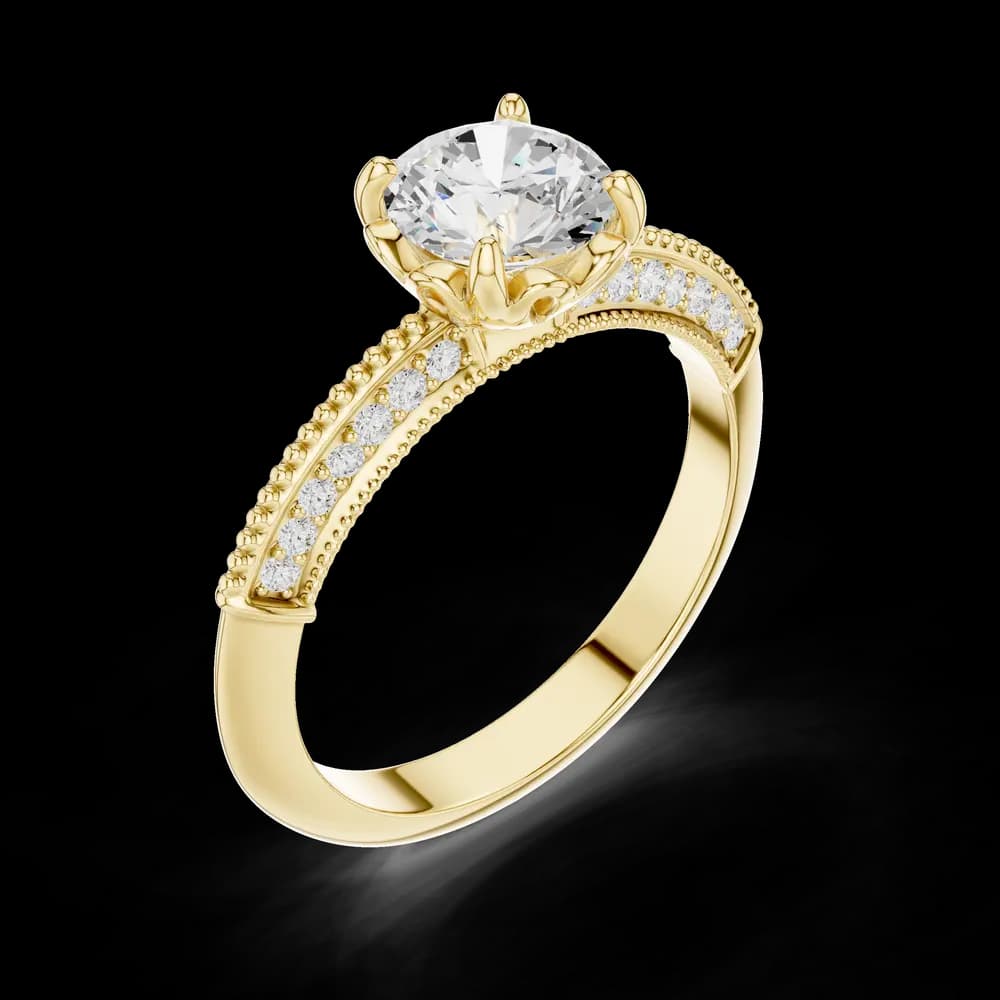 Ornate Floral Prong Round Lab Grown Diamond Ring - Image 5 Ornate Floral Prong Round Lab Grown Diamond Ring, view 5 of 6