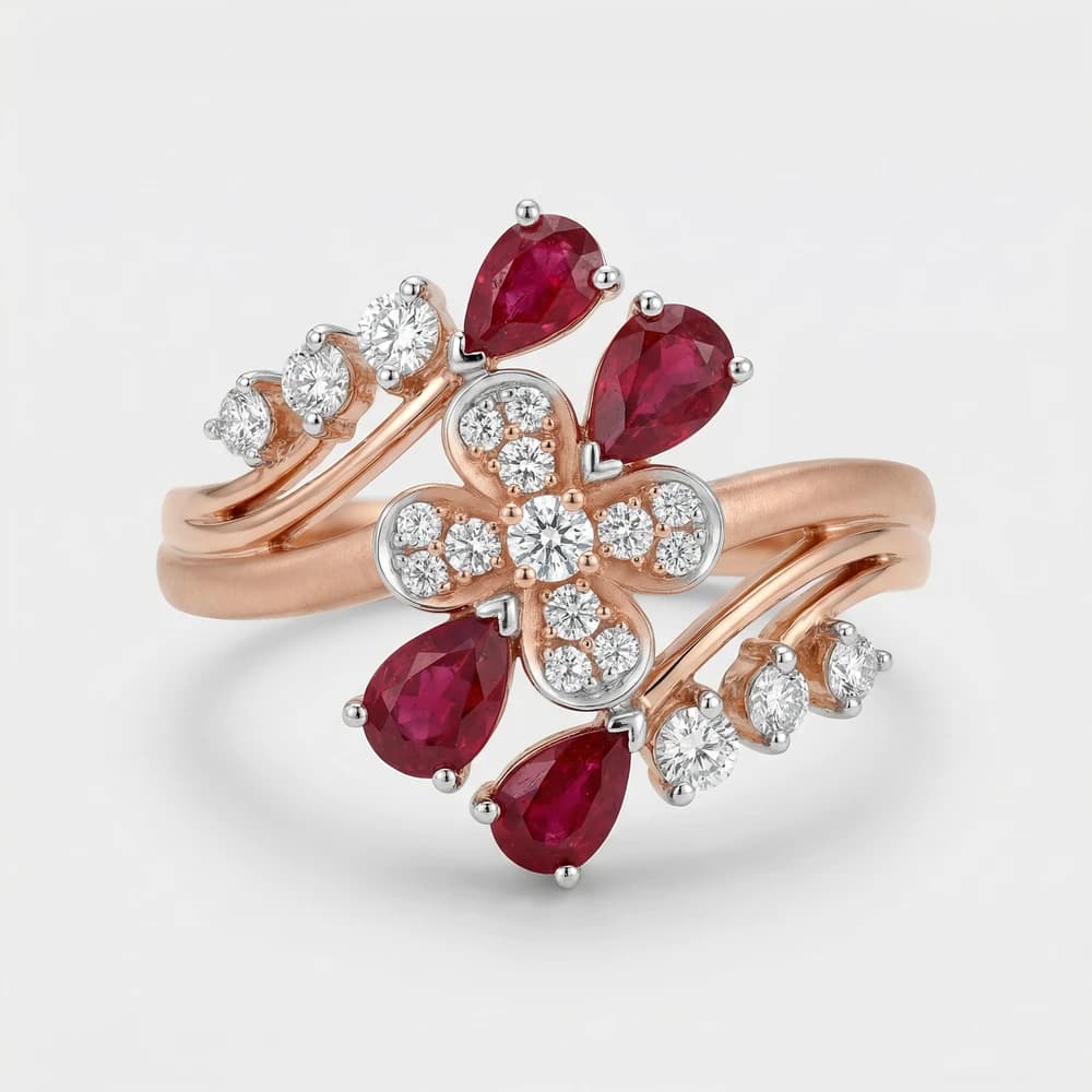 Floral Ruby Cluster Lab Grown Diamond Ring - Image 1 Floral Ruby Cluster Lab Grown Diamond Ring, view 1 of 1
