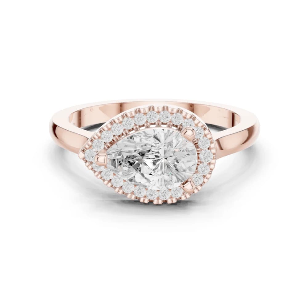 Elegant Pear-Shaped Diamond Ring with Round Diamond Halo - Image 1 Elegant Pear-Shaped Diamond Ring with Round Diamond Halo, view 1 of 10