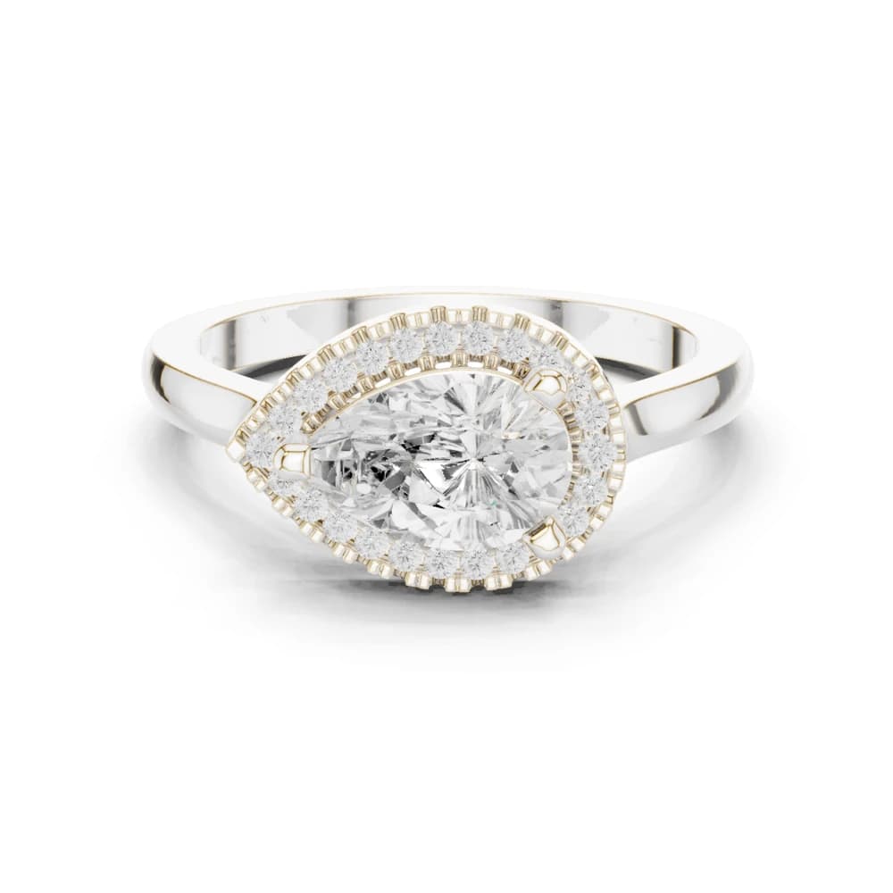 Elegant Pear-Shaped Diamond Ring with Round Diamond Halo - Image 2 Elegant Pear-Shaped Diamond Ring with Round Diamond Halo, view 2 of 10