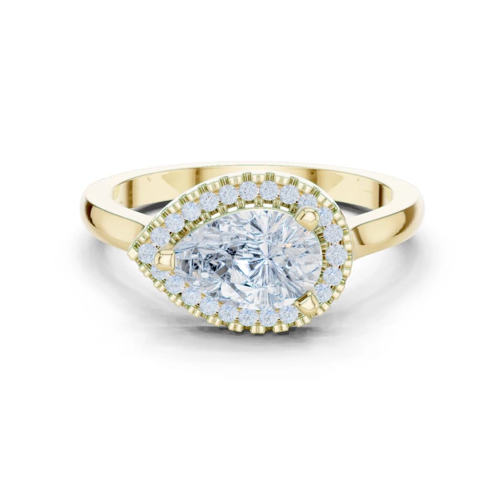 Elegant Pear-Shaped Diamond Ring with Round Diamond Halo - Image 3 Elegant Pear-Shaped Diamond Ring with Round Diamond Halo, view 3 of 10