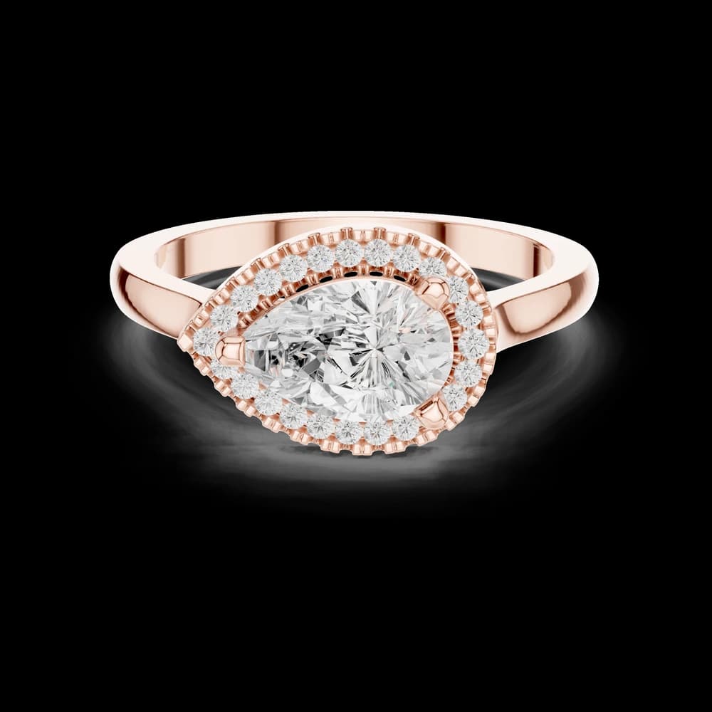 Elegant Pear-Shaped Diamond Ring with Round Diamond Halo - Image 4 Elegant Pear-Shaped Diamond Ring with Round Diamond Halo, view 4 of 10