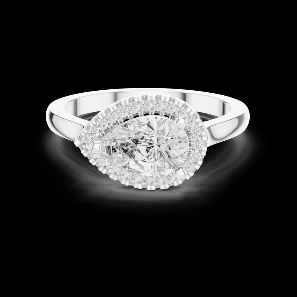 Elegant Pear-Shaped Diamond Ring with Round Diamond Halo - Image 5 Elegant Pear-Shaped Diamond Ring with Round Diamond Halo, view 5 of 10