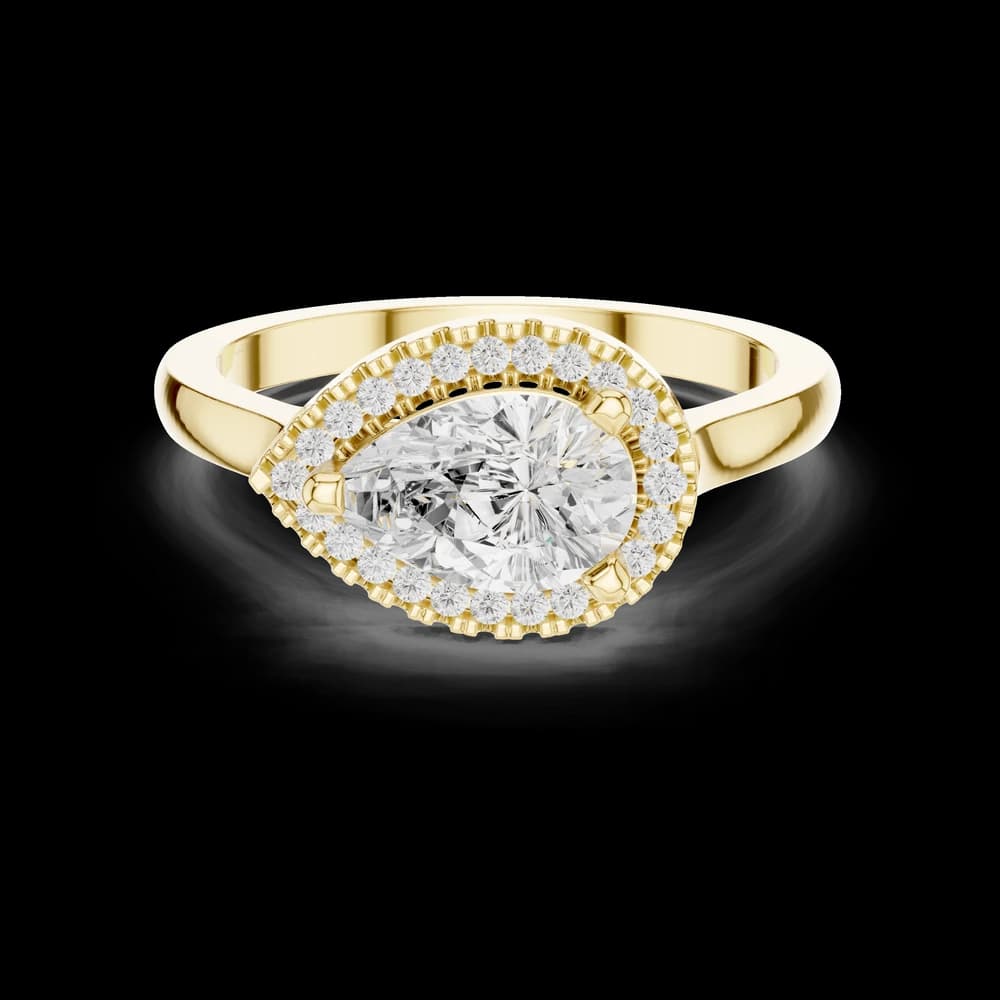 Elegant Pear-Shaped Diamond Ring with Round Diamond Halo - Image 6 Elegant Pear-Shaped Diamond Ring with Round Diamond Halo, view 6 of 10