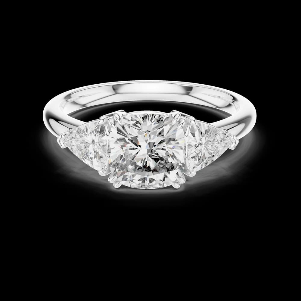 Classic Cushion and Trillion Three-Stone Lab Grown Diamond Ring - Image 2 Classic Cushion and Trillion Three-Stone Lab Grown Diamond Ring, view 2 of 5