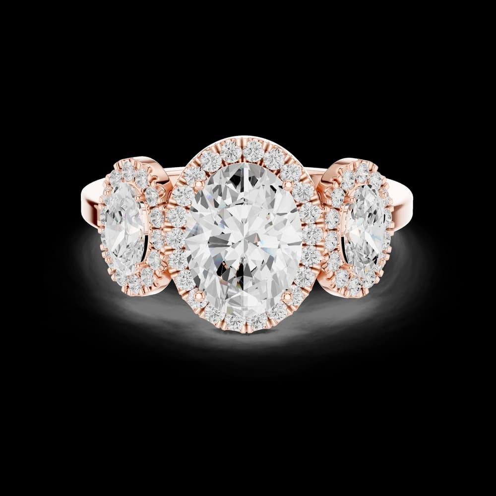 Three Oval Cut Halo Lab Grown Ring - Image 1 Three Oval Cut Halo Lab Grown Ring, view 1 of 6