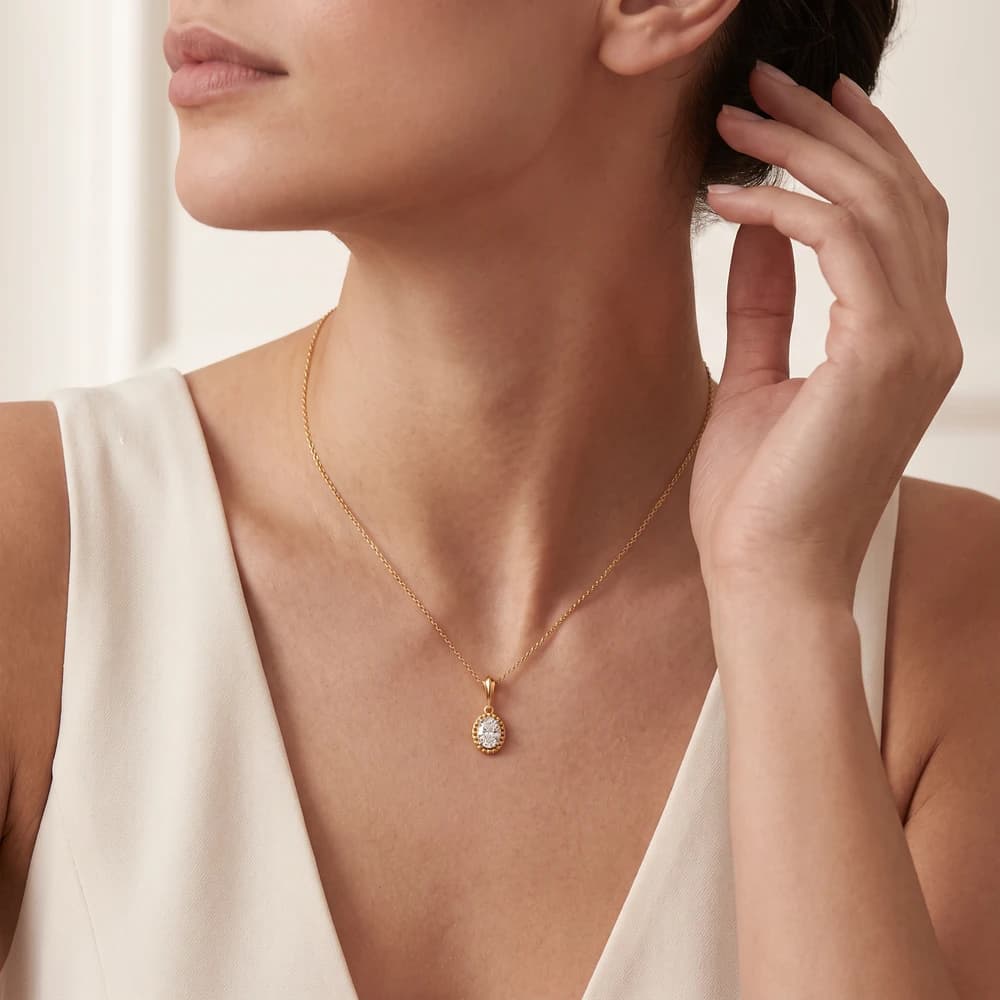 Oval Beaded Edge Diamond Pendant - Image 2 Oval Beaded Edge Diamond Pendant, view 2 of 2