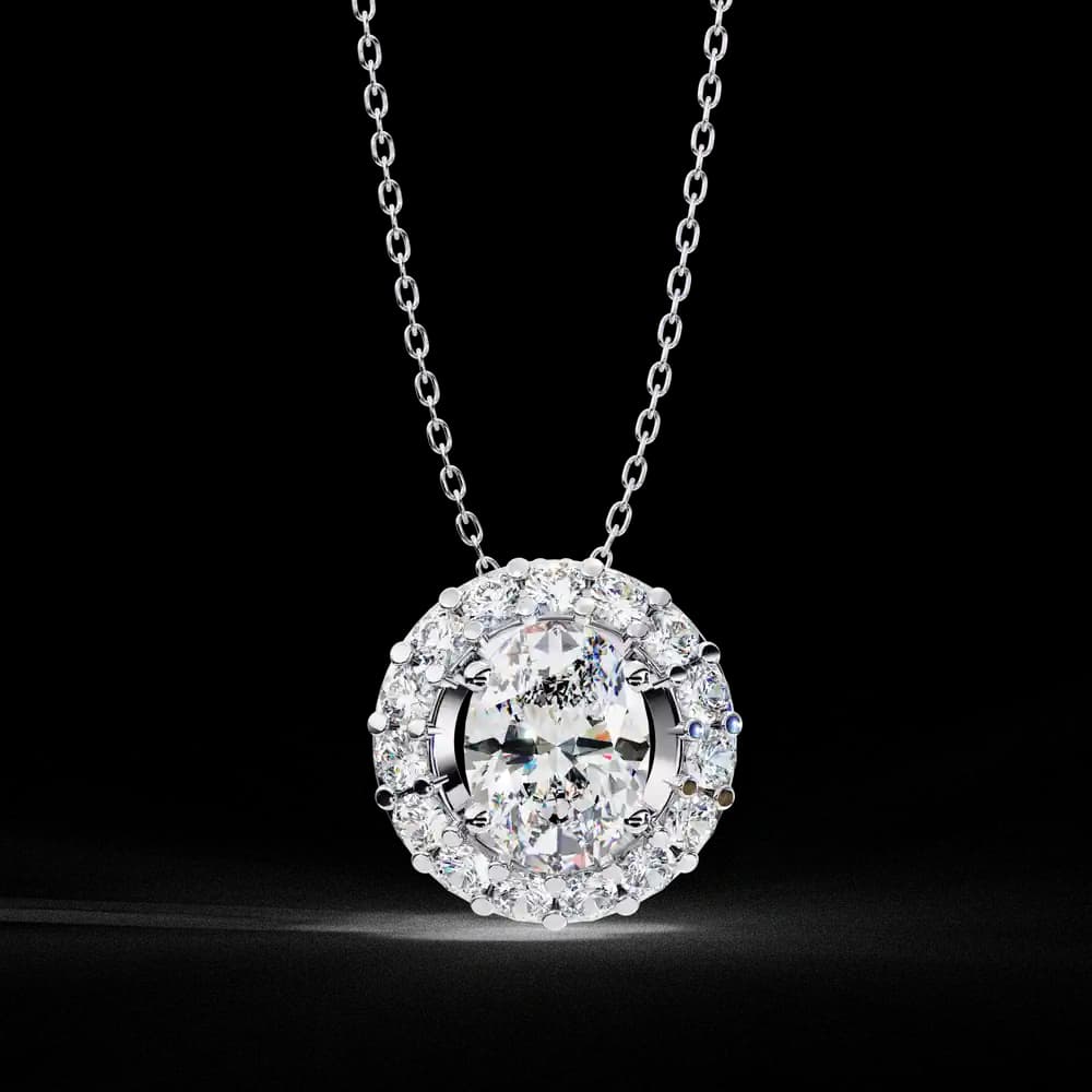 Oval Cut Lab Grown Diamond Halo Necklace - Image 1 Oval Cut Lab Grown Diamond Halo Necklace, view 1 of 4