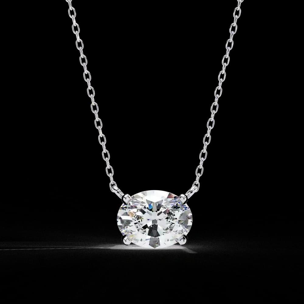 Oval Cut Solitaire Lab Grown Diamond Pendant with Chain - Image 1 Oval Cut Solitaire Lab Grown Diamond Pendant with Chain, view 1 of 15