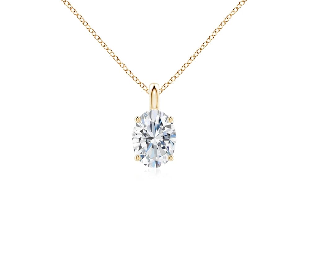 Oval Cut Lab Grown Diamond Solitaire Pendant with Chain - Image 1 Oval Cut Lab Grown Diamond Solitaire Pendant with Chain, view 1 of 4