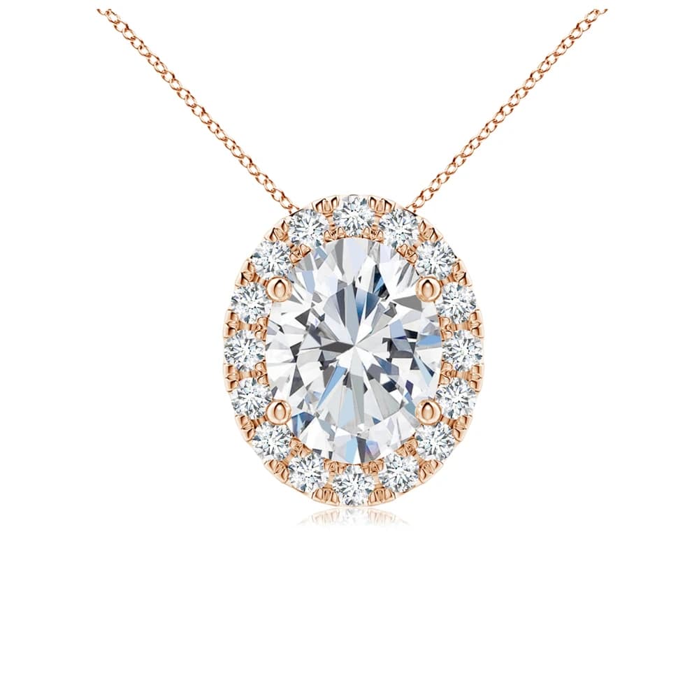 Oval Lab Grown Diamond Halo Pendant with Chain - Image 1 Oval Lab Grown Diamond Halo Pendant with Chain, view 1 of 4