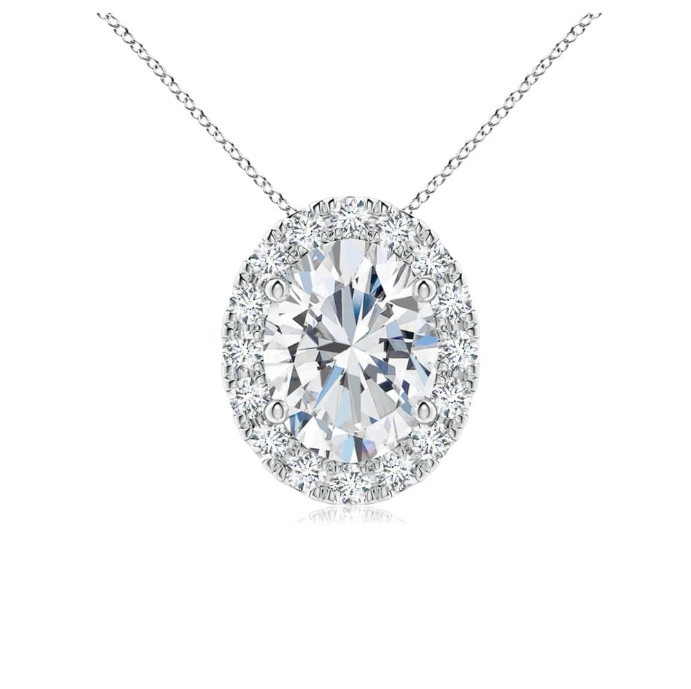 Oval Lab Grown Diamond Halo Pendant with Chain - Image 2 Oval Lab Grown Diamond Halo Pendant with Chain, view 2 of 4