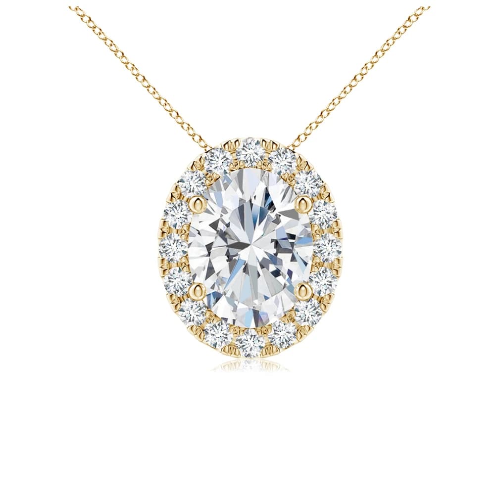 Oval Lab Grown Diamond Halo Pendant with Chain - Image 3 Oval Lab Grown Diamond Halo Pendant with Chain, view 3 of 4