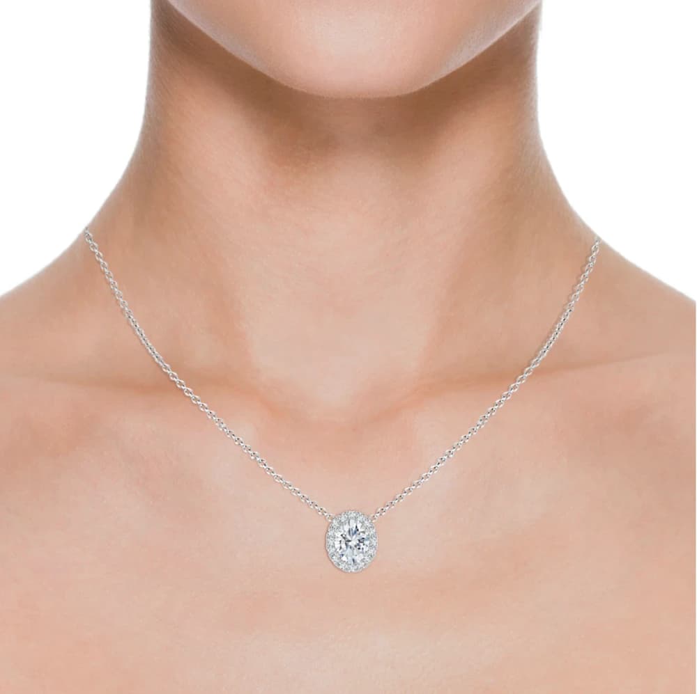 Oval Lab Grown Diamond Halo Pendant with Chain - Image 4 Oval Lab Grown Diamond Halo Pendant with Chain, view 4 of 4