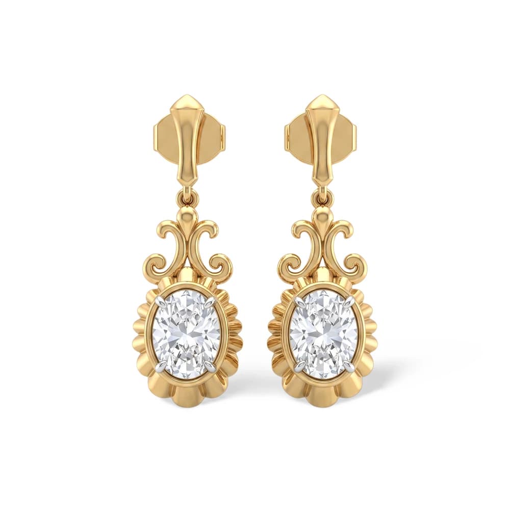 Oval Scalloped Edge Filigree Diamond Earring - Image 1 Oval Scalloped Edge Filigree Diamond Earring, view 1 of 6