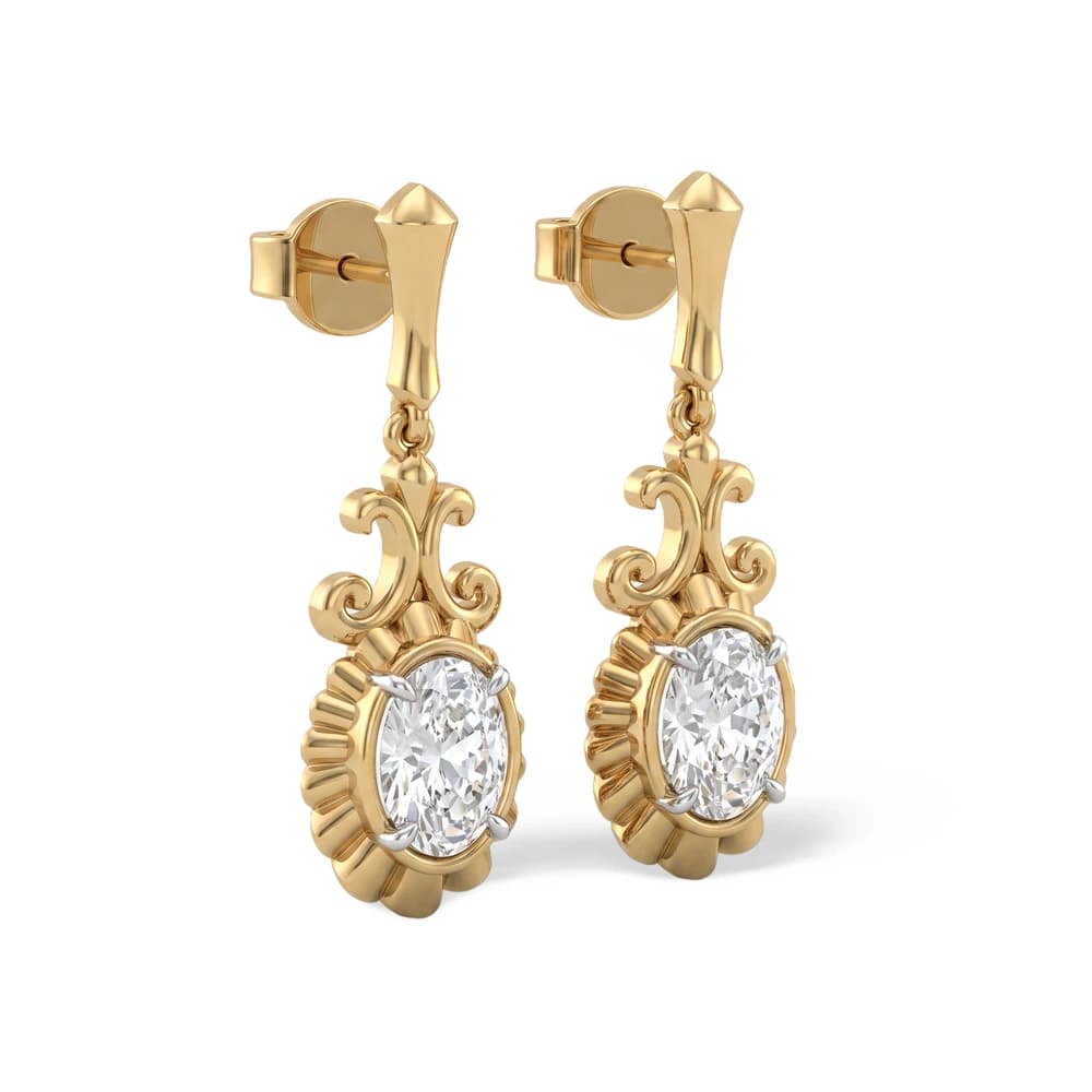 Oval Scalloped Edge Filigree Diamond Earring - Image 4 Oval Scalloped Edge Filigree Diamond Earring, view 4 of 6