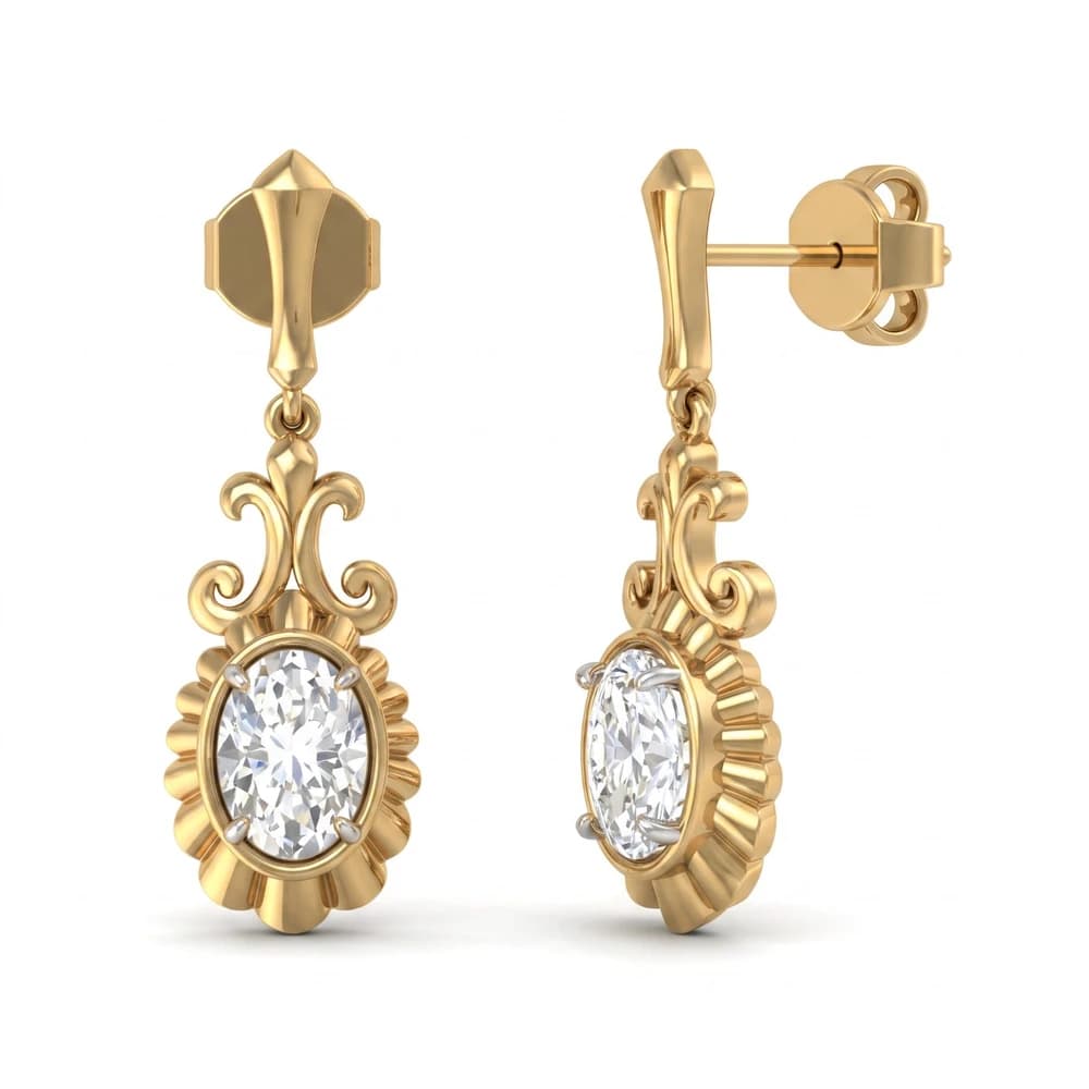 Oval Scalloped Edge Filigree Diamond Earring - Image 5 Oval Scalloped Edge Filigree Diamond Earring, view 5 of 6