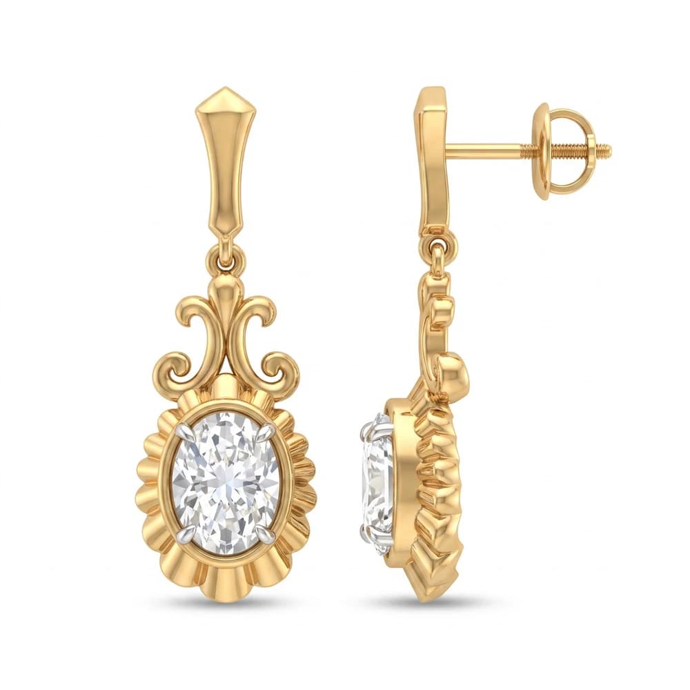 Oval Scalloped Edge Filigree Diamond Earring - Image 6 Oval Scalloped Edge Filigree Diamond Earring, view 6 of 6