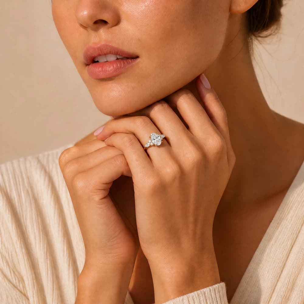 Oval Solitaire Marquise Accent Lab Grown Diamond - Image 2 Oval Solitaire Marquise Accent Lab Grown Diamond, view 2 of 5