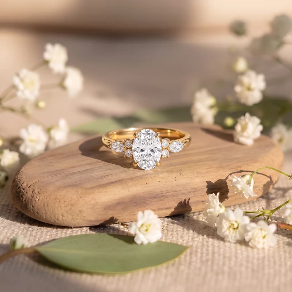 Oval Solitaire Marquise Accent Lab Grown Diamond - Image 4 Oval Solitaire Marquise Accent Lab Grown Diamond, view 4 of 5