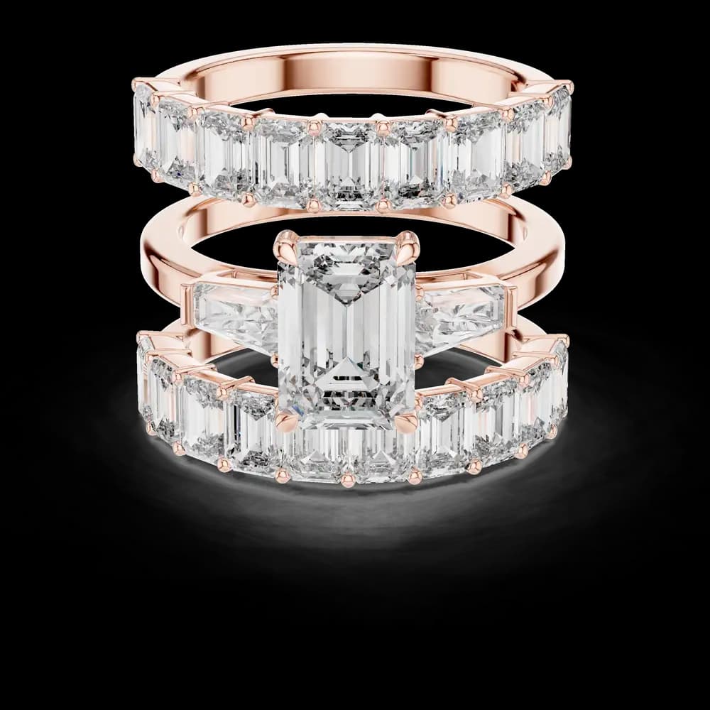 Emerald Cut Stackable Three Layered Lab Grown Ring Set - Image 1 Emerald Cut Stackable Three Layered Lab Grown Ring Set, view 1 of 6