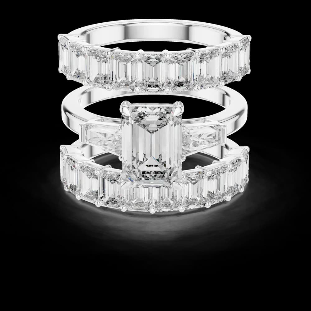 Emerald Cut Stackable Three Layered Lab Grown Ring Set - Image 2 Emerald Cut Stackable Three Layered Lab Grown Ring Set, view 2 of 6