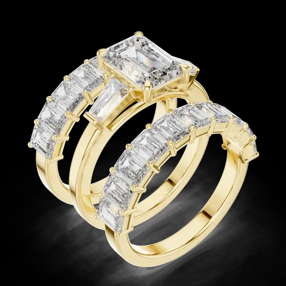 Emerald Cut Stackable Three Layered Lab Grown Ring Set - Image 5 Emerald Cut Stackable Three Layered Lab Grown Ring Set, view 5 of 6