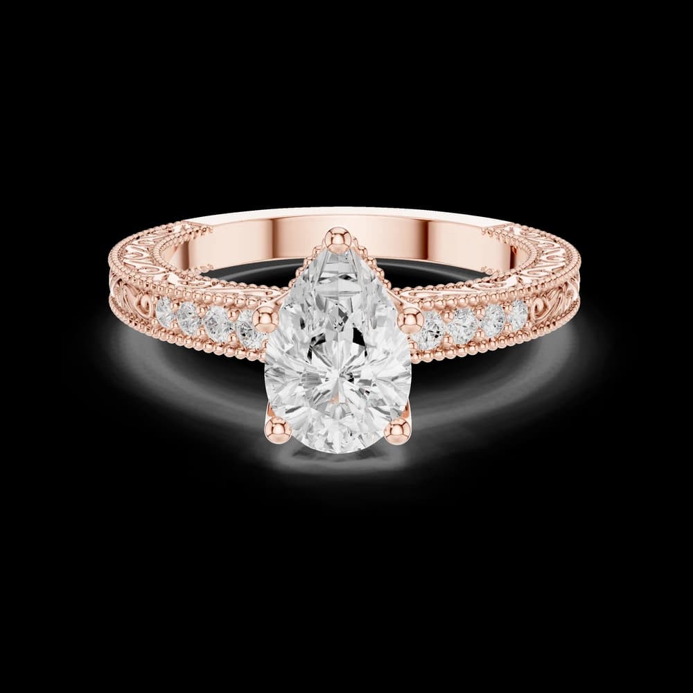 Pear Cut Filigree Pavé Lab Grown Diamond Ring - Image 1 Pear Cut Filigree Pavé Lab Grown Diamond Ring, view 1 of 6